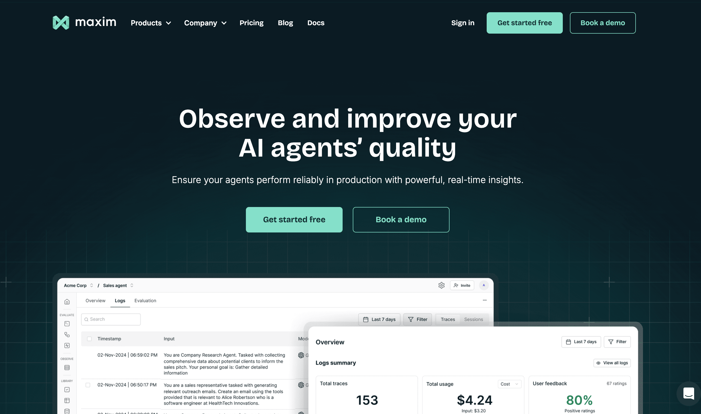 Maxim End-to-End AI Observability platform 